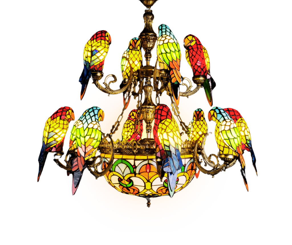 Parrot Stained Glass Chandelier