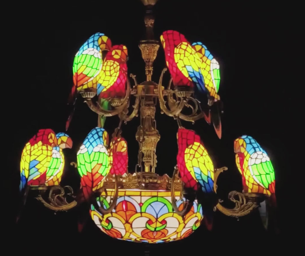 Parrot Stained Glass Chandelier